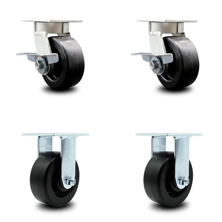 Service Caster 5 Inch Kingpinless Polyolefin Wheel Caster Brakes 2 Rigid, 2PK SCC-KP30S520-POR-SLB-2-R-2